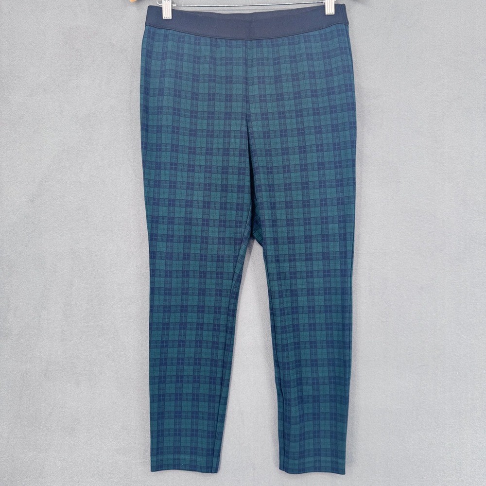 Talbots Plaid Leggings Womens 10P Green Blue Slim Pull On Stretch Dark Academia
